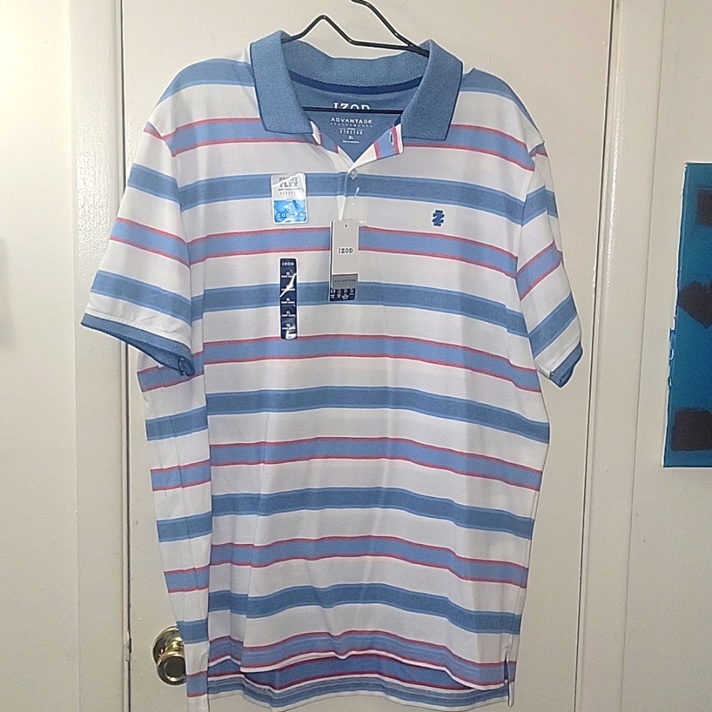 XL Izod Advantage Performance Polo shirt blue red white striped
